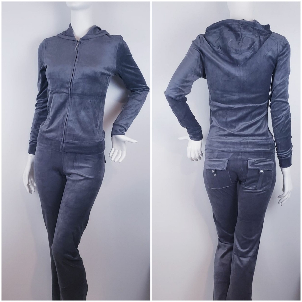 Gray velour hoodie and pant set